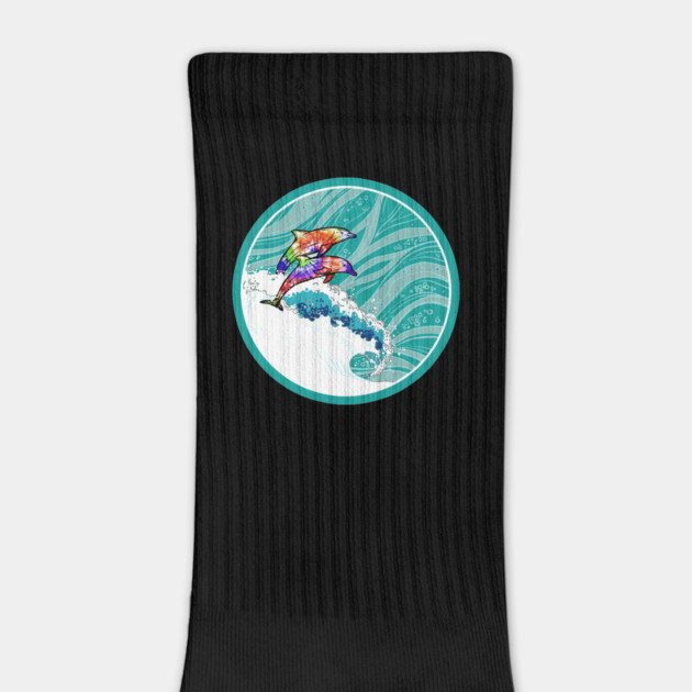 Tie Dye Dolphins Riding the Ocean Waves by Joaddo
