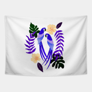 Purple tropical parrots Tapestry