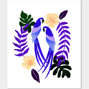Purple tropical parrots Posters and Art
