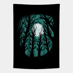 Spooky Haunted Forest Gothic Moon & Birds Tapestry