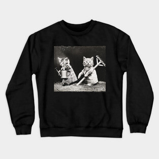 Vintage Gardening Kitties Photo Crewneck Sweatshirt