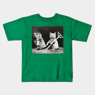 Vintage Gardening Kitties Photo Kids T-Shirt