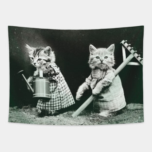 Vintage Gardening Kitties Photo Tapestry
