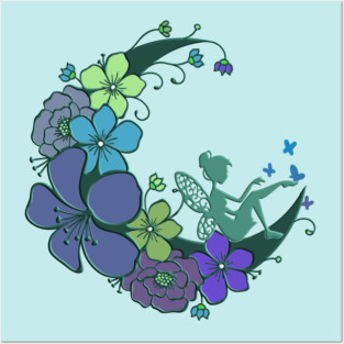 Magical Fairy with Floral Moon Posters and Art