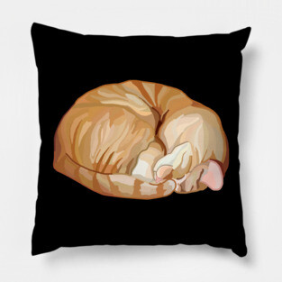 Sleeping Curled Orange Ginger Tabby Cat Pillow