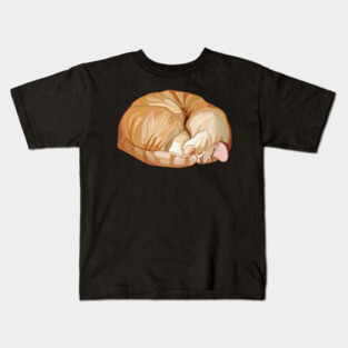 Sleeping Curled Orange Ginger Tabby Cat Kids T-Shirt
