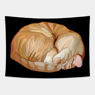 Sleeping Curled Orange Ginger Tabby Cat Tapestry