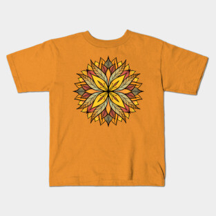Colorful Floral Mandala Abstract In Yellow And Coral Kids T-Shirt