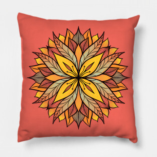 Colorful Floral Mandala Abstract In Yellow And Coral Pillow