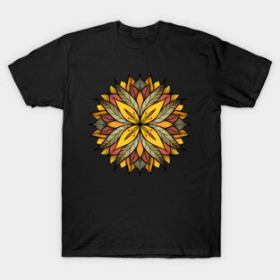 Colorful Floral Mandala Abstract In Yellow And Coral T-Shirt