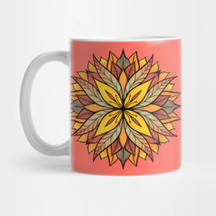 Colorful Floral Mandala Abstract In Yellow And Coral Mug