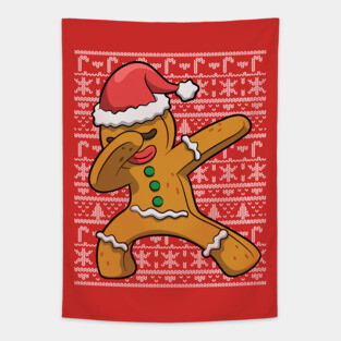 Dabbing Gingerbread Man Ugly Christmas Sweater Tapestry