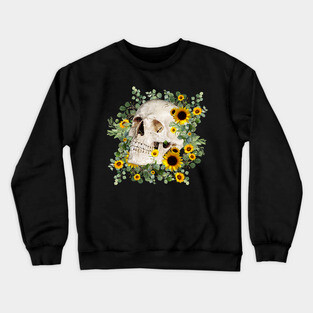 Skull and sunflowers, sugar skull and flowers Crewneck Sweatshirt