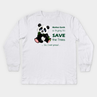 Cute Panda preferred to eat grass! Kids Long Sleeve T-Shirt