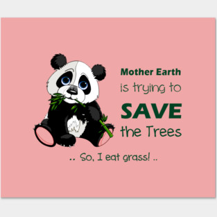 Cute Panda preferred to eat grass! Posters and Art