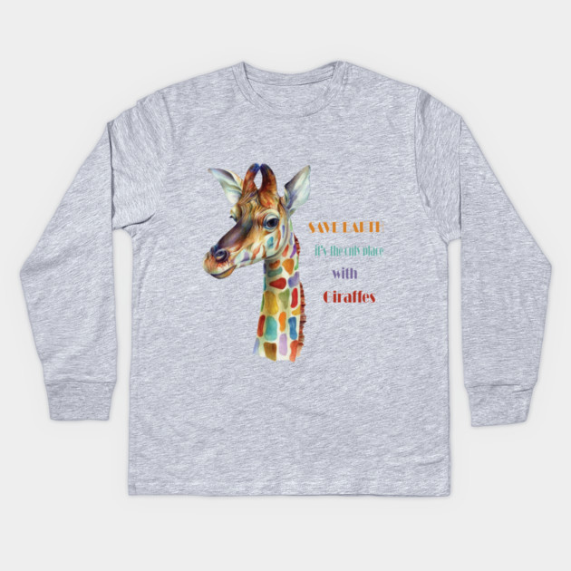 Save Earth, It's the only place with Giraffes Kids Long Sleeve T-Shirt by C.Code
