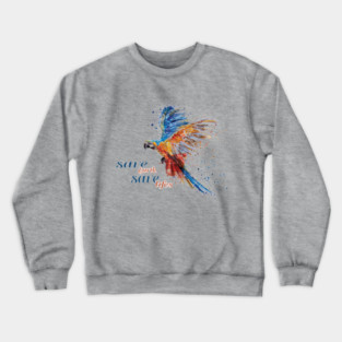 Save Earth, Save Life parrot design on shirts, hoodies, Mugs, covers, masks and more Crewneck Sweatshirt