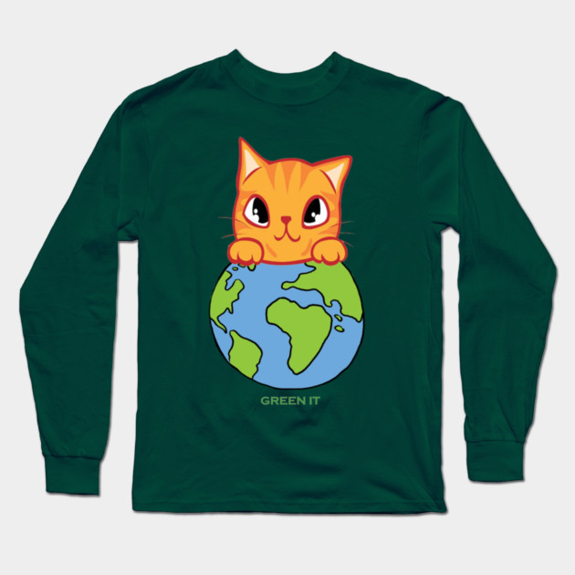 Green It! A cute cat design on shirts, hoodies, Mugs, phone and laptop covers Long Sleeve T-Shirt by C.Code