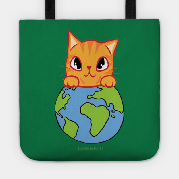 Green It! A cute cat design on shirts, hoodies, Mugs, phone and laptop covers Tote by C.Code