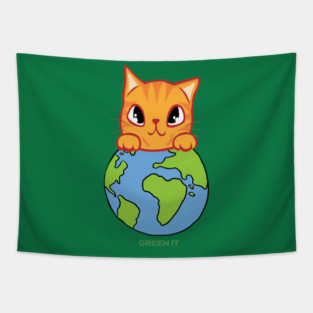 Green It! A cute cat design on shirts, hoodies, Mugs, phone and laptop covers Tapestry