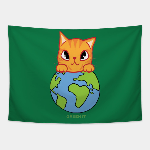 Green It! A cute cat design on shirts, hoodies, Mugs, phone and laptop covers Tapestry by C.Code