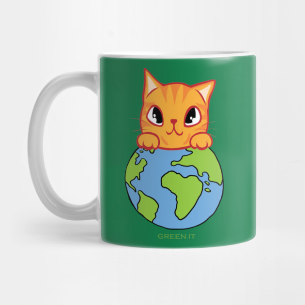Green It! A cute cat design on shirts, hoodies, Mugs, phone and laptop covers by C.Code