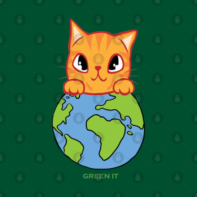 Green It! A cute cat design on shirts, hoodies, Mugs, phone and laptop covers by C.Code