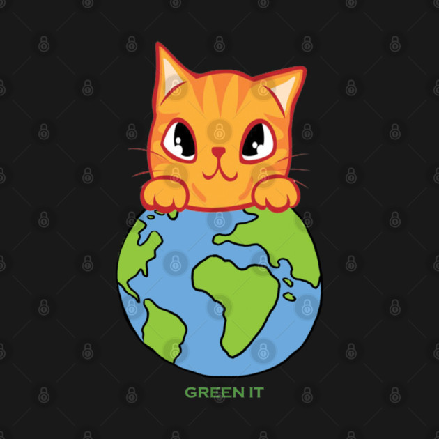 Green It! A cute cat design on shirts, hoodies, Mugs, phone and laptop covers by C.Code