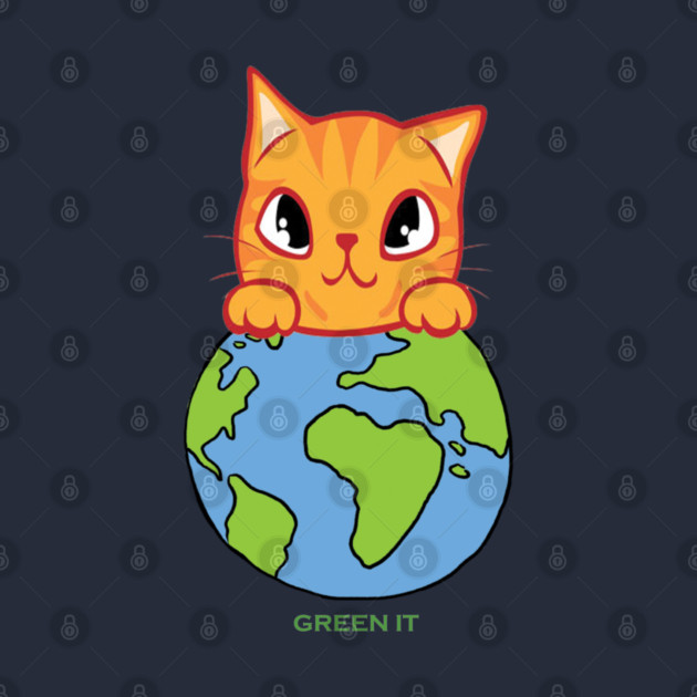Green It! A cute cat design on shirts, hoodies, Mugs, phone and laptop covers by C.Code
