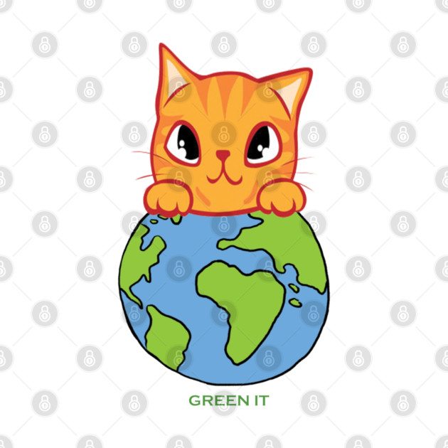 Green It! A cute cat design on shirts, hoodies, Mugs, phone and laptop covers by C.Code