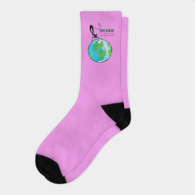Save Earth, It's the only place with crazy cats Socks by C.Code