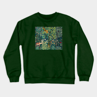 GREENERY,FOREST ANIMALS Pheasant on Tree,Squirrel,Hares,Blue Green Floral Tapestry Crewneck Sweatshirt