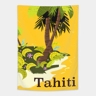 Tahiti vintage style travel poster Tapestry