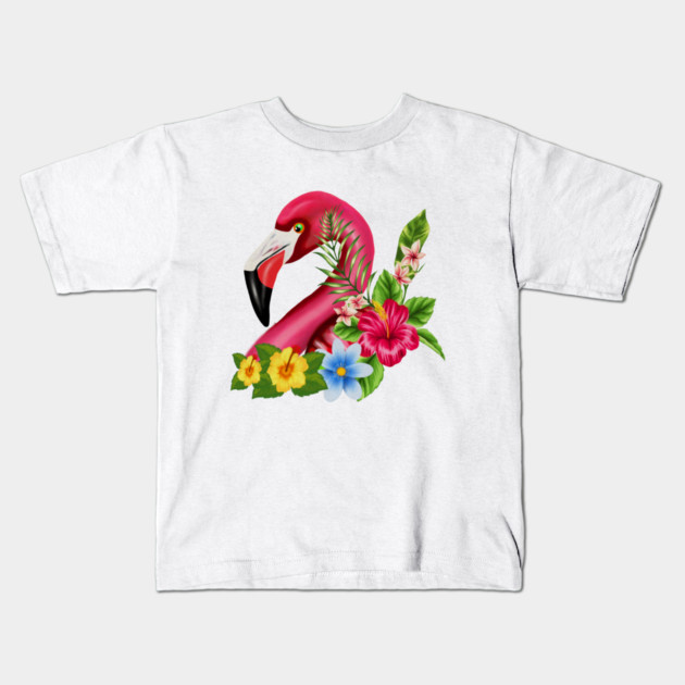 Flamingo Floral Tropical Design Kids T-Shirt by logiamerch