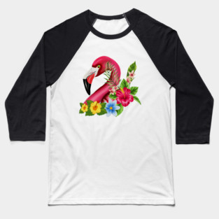 Flamingo Floral Tropical Design Baseball T-Shirt