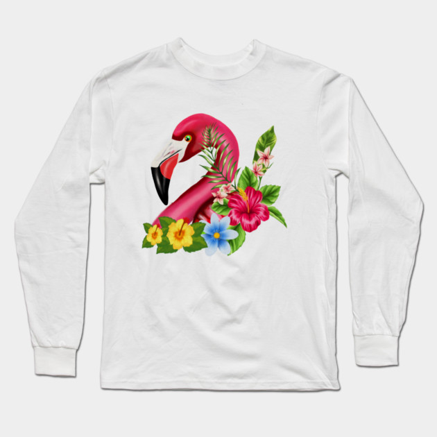 Flamingo Floral Tropical Design Long Sleeve T-Shirt by logiamerch