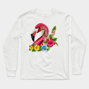 Flamingo Floral Tropical Design Long Sleeve T-Shirt