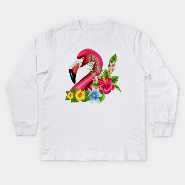 Flamingo Floral Tropical Design Kids Long Sleeve T-Shirt by logiamerch