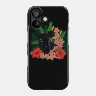 Black leopard Panther, Tropical Floral, Big Cat Phone Case
