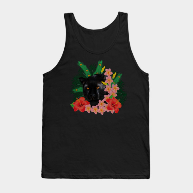 Black leopard Panther, Tropical Floral, Big Cat Tank Top by logiamerch