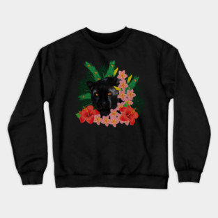 Black leopard Panther, Tropical Floral, Big Cat Crewneck Sweatshirt