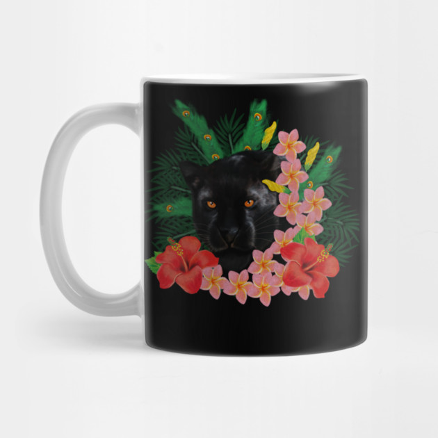 Black leopard Panther, Tropical Floral, Big Cat by logiamerch