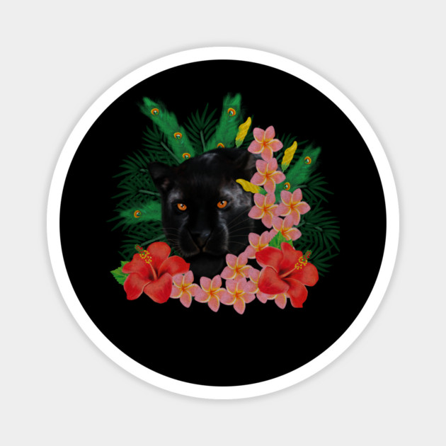 Black leopard Panther, Tropical Floral, Big Cat Magnet by logiamerch