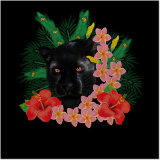 Black leopard Panther, Tropical Floral, Big Cat Posters and Art