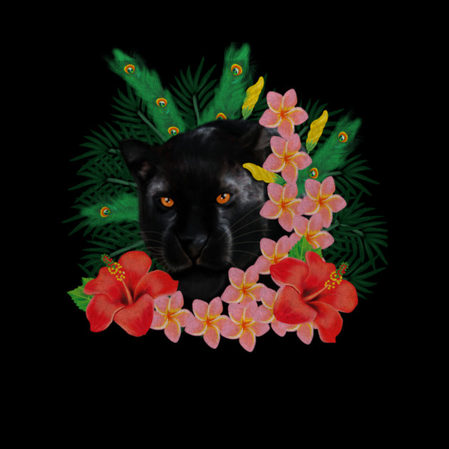 Black leopard Panther, Tropical Floral, Big Cat by logiamerch