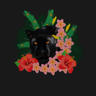Black leopard Panther, Tropical Floral, Big Cat T-Shirt