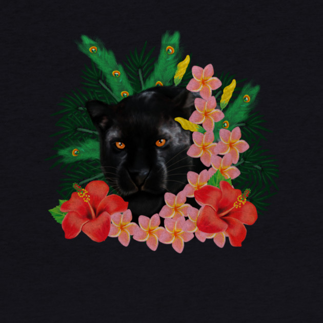 Black leopard Panther, Tropical Floral, Big Cat by logiamerch