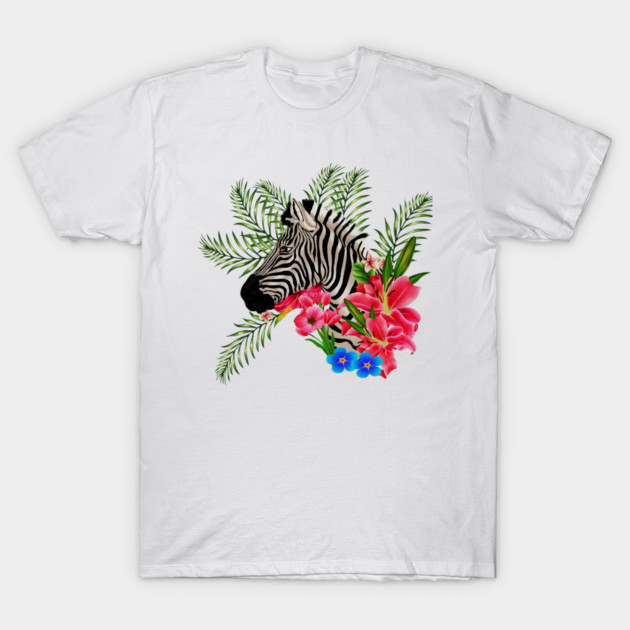 Zebra with Floral, Tropical, African Animal T-Shirt by logiamerch