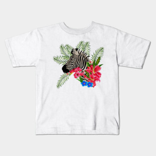 Zebra with Floral, Tropical, African Animal Kids T-Shirt