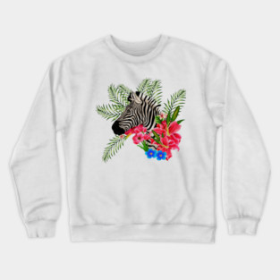 Zebra with Floral, Tropical, African Animal Crewneck Sweatshirt
